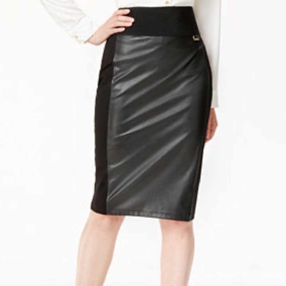 Calvin Klein Faux-Leather Panel Pencil Skirt